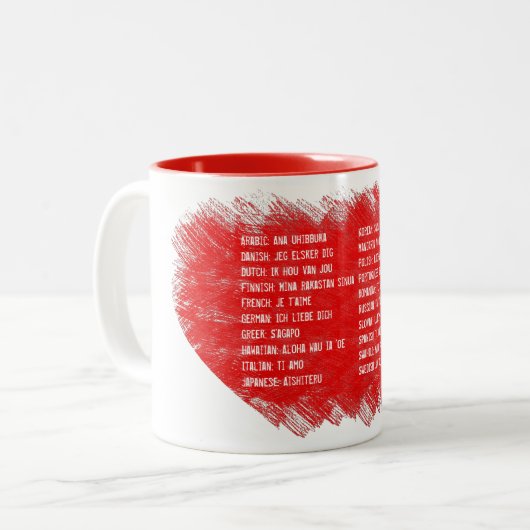 Ich Liebe Sie in 20 verschiedenen Sprachen Zweifarbige Tasse (Vorderseite Links)