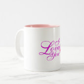 Ich Liebe Sie in rosa Text mit Herz Zweifarbige Tasse (Vorderseite Links)
