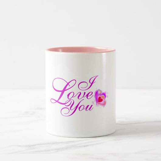 Ich Liebe Sie in rosa Text mit Herz Zweifarbige Tasse (Mittel)
