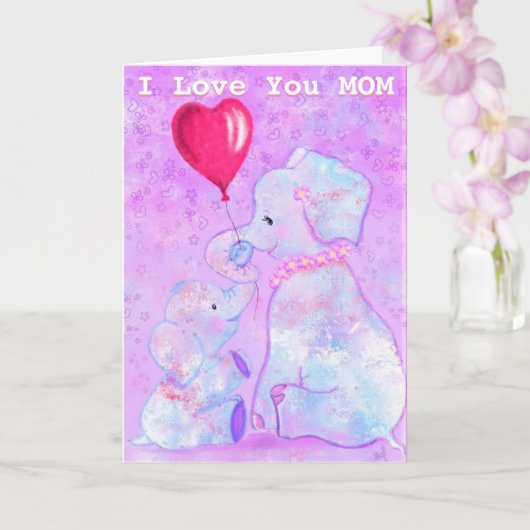 Ich Liebe Sie Mama Card Elefanten Mama und Baby Karte (Orchidee)