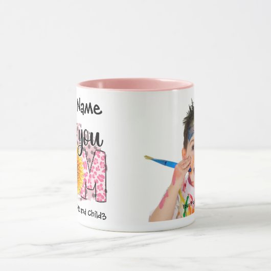 Ich Liebe Sie Mama farbenfrohe, anpassbare rosa Fo Tasse (Zentrum)