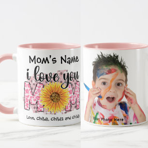 Ich Liebe Sie Mama farbenfrohe, anpassbare rosa Fo Tasse