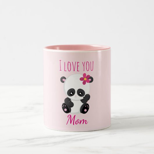 Ich Liebe Sie Mama Hübsch Panda Pink Zweifarbige Tasse (Mittel)