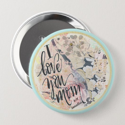 Ich Liebe Sie Mama Hübsche Aquarell Grün jeden Nam Button (Vorne & Hinten)