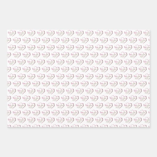 Ich Liebe Sie Mama Zitat Rosa Glitzer Herz Geschenkpapier Set (Vorderseite 3)