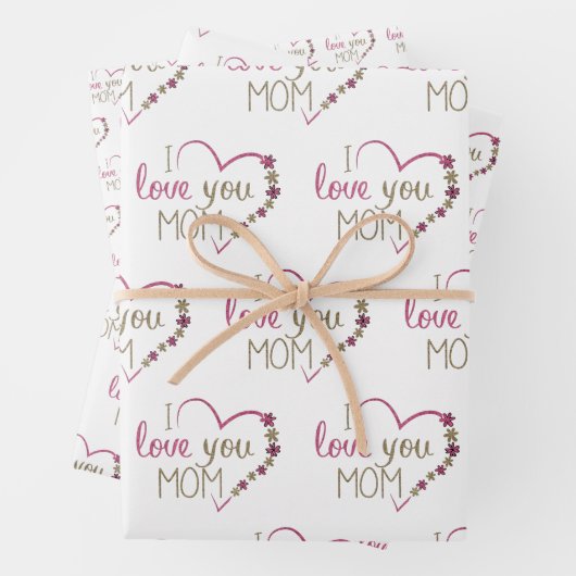 Ich Liebe Sie Mama Zitat Rosa Glitzer Herz Geschenkpapier Set (Beispiel)
