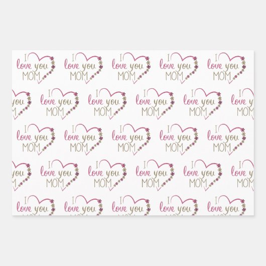 Ich Liebe Sie Mama Zitat Rosa Glitzer Herz Geschenkpapier Set (Vorderseite)