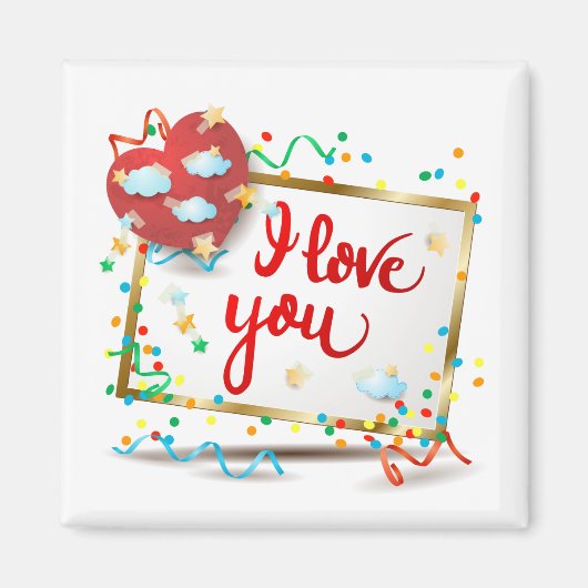Ich Liebe Sie mit Rotem Herzen Magnet (Vorne)