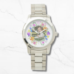 Ich LIEBE SIE MOMMY Foto farbenfroh florale Modern Armbanduhr