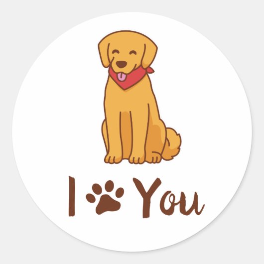 Ich Liebe Sie Niedlich Golden Retriever Paw Illust Runder Aufkleber (Vorderseite)