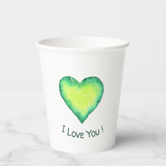 Ich Liebe Sie Niedlich Grün und Blau Herzen Geburt Pappbecher (Vorderseite)