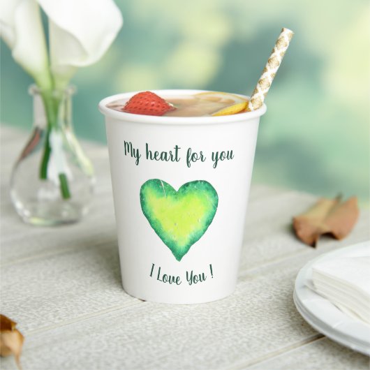 Ich Liebe Sie Niedlich Grün und Blau Herzen Geburt Pappbecher (In Situ)