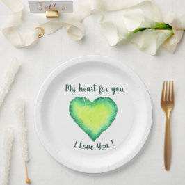 Ich Liebe Sie Niedlich Grün und Blau Herzen Geburt Pappteller