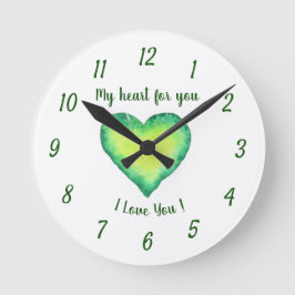 Ich Liebe Sie Niedlich Grün und Blau Herzen Geburt Runde Wanduhr