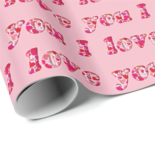Ich Liebe Sie Niedlich Romantische rosa Herz Typog Geschenkpapier (Rolleneckpunkt)