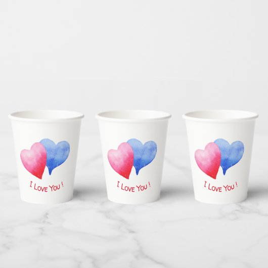 Ich Liebe Sie Niedlich Rot und Blau Herz Geburtsta Pappbecher (Multi)