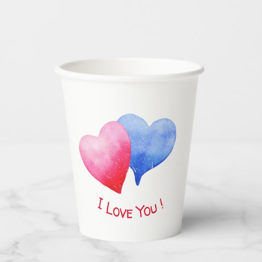 Ich Liebe Sie Niedlich Rot und Blau Herz Geburtsta Pappbecher (Vorderseite)