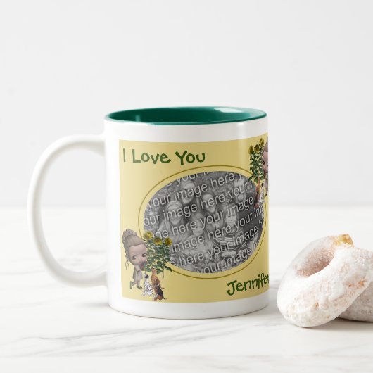 Ich Liebe Sie Niedliche Girl-Welpen Personalisiert Zweifarbige Tasse (Mit Donut)