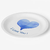 Ich Liebe Sie Niedliches blaues Herz Valentine Pappteller (Schrägansicht)