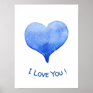 Ich Liebe Sie Niedliches blaues Herz Valentine Poster