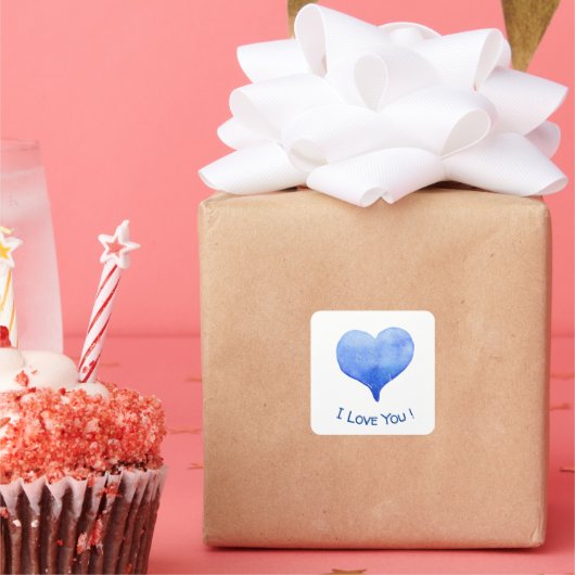 Ich Liebe Sie Niedliches blaues Herz Valentine Quadratischer Aufkleber (Party)