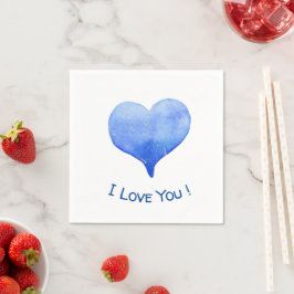 Ich Liebe Sie Niedliches blaues Herz Valentine Serviette