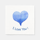 Ich Liebe Sie Niedliches blaues Herz Valentine Serviette (Vorderseite)