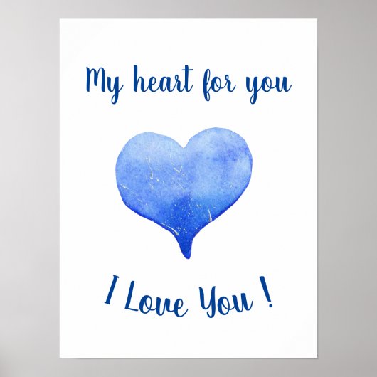 Ich Liebe Sie Niedliches blaues Herz Valentinstag Poster (Vorne)