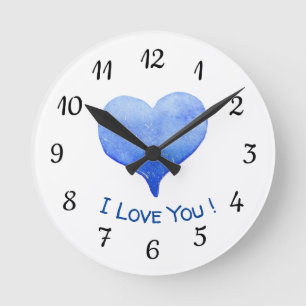 Ich Liebe Sie Niedliches blaues Herz Valentinstag Runde Wanduhr