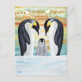 Ich Liebe Sie Penguin Familie mit Baby Penguin Postkarte