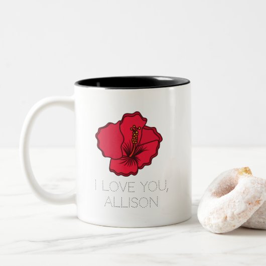 Ich Liebe Sie Personalisierte Blume Ehefrau oder F Zweifarbige Tasse (Mit Donut)