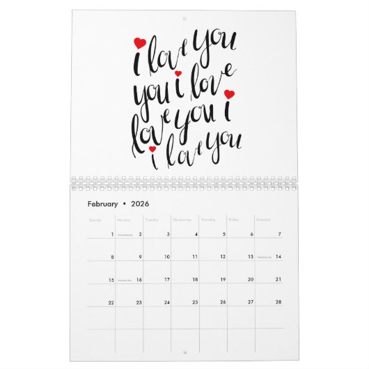 Ich Liebe Sie Personalisierten 12-monatigen Mauerk Kalender (Feb 2026)