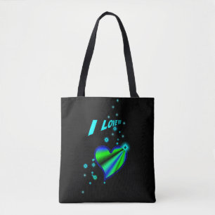 Ich Liebe Sie, Regenbogenherz mit Sternen auf schw Tasche