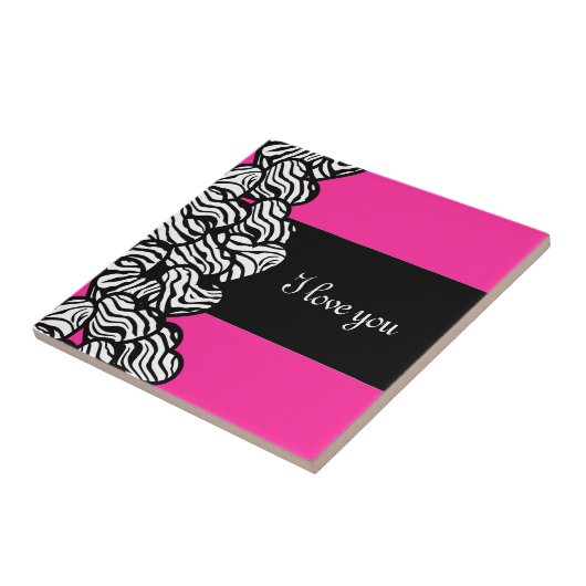 Ich Liebe Sie rosa Schwarz-weißes Zebrahermuster Fliese (Seite)