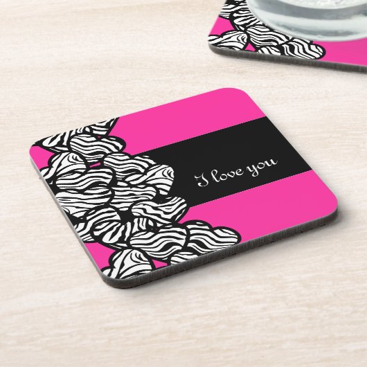 Ich Liebe Sie rosa Schwarz-weißes Zebrahermuster Untersetzer (Linke Seite)