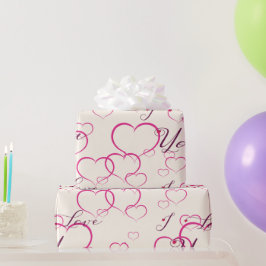 Ich Liebe Sie - rosa, schwebende Herzen Geschenkpapier