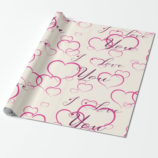 Ich Liebe Sie - rosa, schwebende Herzen Geschenkpapier (Ungerollt)