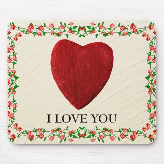 Ich Liebe Sie Rosenrahmen mit Herz Mousepad (Vorne)