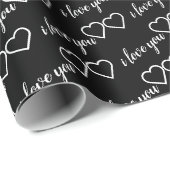Ich Liebe, Sie Schwarz-weiße Herz-Pattern-Typograf Geschenkpapier (Rolleneckpunkt)