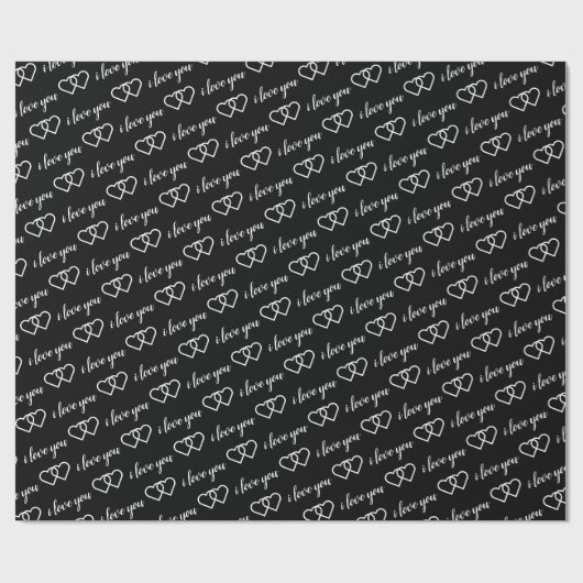 Ich Liebe, Sie Schwarz-weiße Herz-Pattern-Typograf Geschenkpapier (Flach)