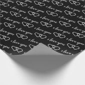 Ich Liebe, Sie Schwarz-weiße Herz-Pattern-Typograf Geschenkpapier (Ecke)