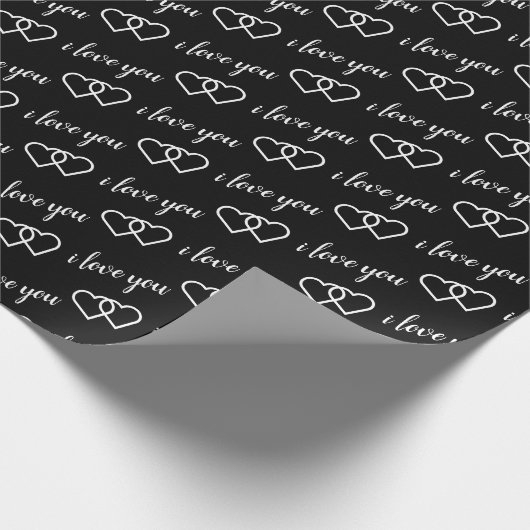 Ich Liebe, Sie Schwarz-weiße Herz-Pattern-Typograf Geschenkpapier (Ecke)