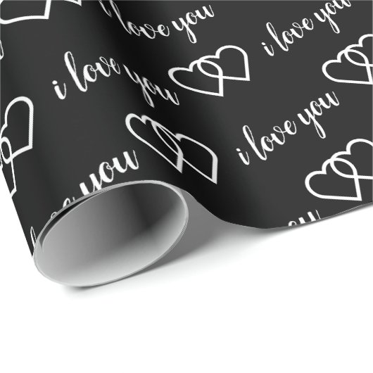 Ich Liebe, Sie Schwarz-weiße Herz-Pattern-Typograf Geschenkpapier (Rolleneckpunkt)