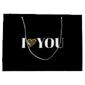 Ich Liebe Sie, Schwarz-weißes goldenes Herz, moder Große Geschenktüte (Rückseite)