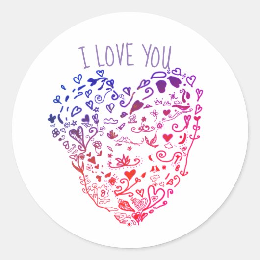 Ich Liebe Sie Sticker, Herz, Valentin, Lila rosa Runder Aufkleber (Vorderseite)
