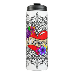Ich Liebe Sie   Street Art Urban Heart Dragonflies Thermosbecher
