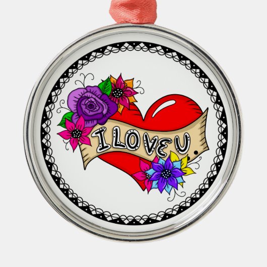 Ich Liebe Sie | Tattoo Heart Personalisiert Ornament Aus Metall (Vorne)
