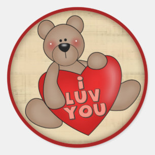 Ich Liebe Sie Teddy Bären T - Shirt und Geschenke Runder Aufkleber