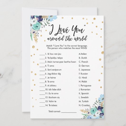 Ich Liebe Sie um das World Brautparty Game Einladung (Vorderseite)