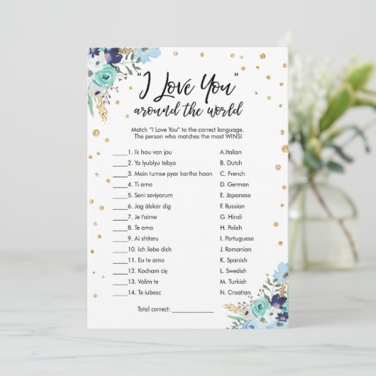 Ich Liebe Sie um das World Brautparty Game Einladung (Stehend Vorderseite)